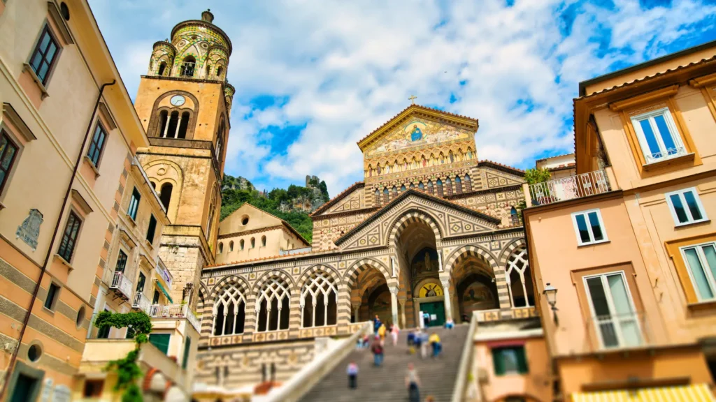 The Cathedral of Amalfi, also known as the Duomo of Saint Andrew, featuring an impressive arabesque facade. A treasure of the Amalfi coast.